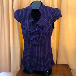 $75 Express black & purple short sleeve blouse women’s size M elite stretch